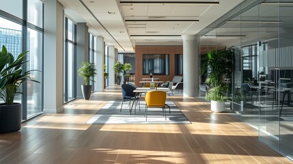 Poster - Modern business center with an emphasis on natural light and open space   AI generated illustration