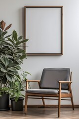 Wall Mural - Modern design room with a wooden frame that radiates minimalism through a cinematic poster  AI generated illustration