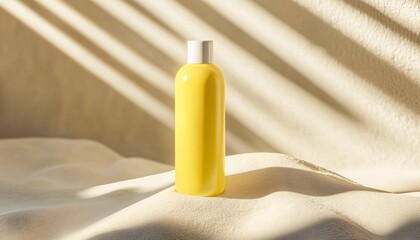 Canvas Print - Pale Yellow Body Lotion Bottle on White Sand Brick  Skincare Mockup