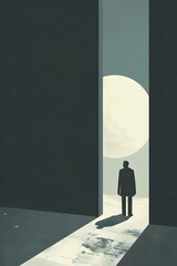 Poster - Monochrome cinematic illustration in a minimalist style for a wooden frame   AI generated illustration