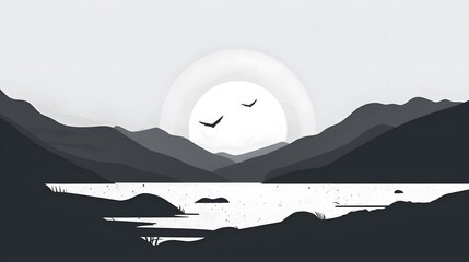 Poster - Monochrome cinematic illustration in a minimalist style for a wooden frame   AI generated illustration