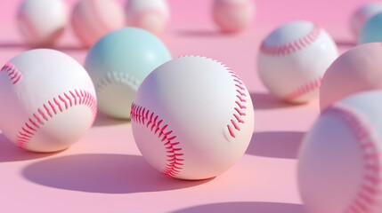Fototapete - D design of a baseball set in muted pastel colors   AI generated illustration