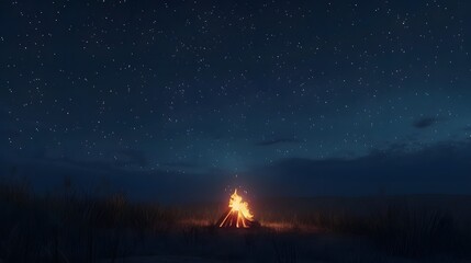 Wall Mural - A 3D scene of a cute simplistic campfire under the starry minimalist night sky   AI generated illustration