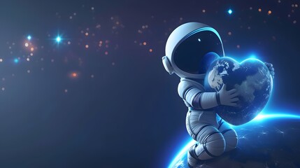 Wall Mural - A charming 3D astronaut hugging Earth with a heart-shaped constellation in the background   AI generated illustration