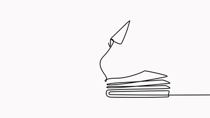 Poster - Book with flying paper airplane continuous line drawn animation.