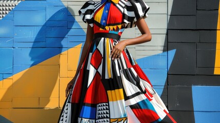 Wall Mural - A stylish fitandflare dress with geometric patterns