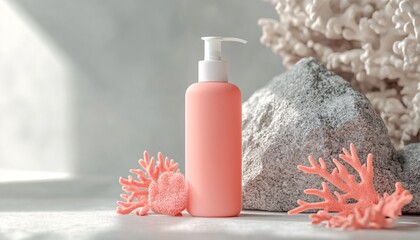 Canvas Print - Soft Coral Body Lotion Mockup on Light Gray Stone Skincare Mockup