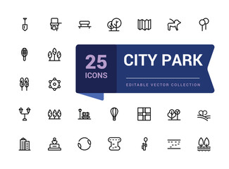 Wall Mural - City park Icons set. Bundle of linear style city park Icons. Simple editable vector stroke illustration.