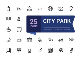 Wall Mural - City park Icons set. Bundle of linear style city park Icons. Simple editable vector stroke illustration.