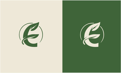 Wall Mural - Eco Logo Design. Letter E Leaf Logo, Natural Premium Icon Design.