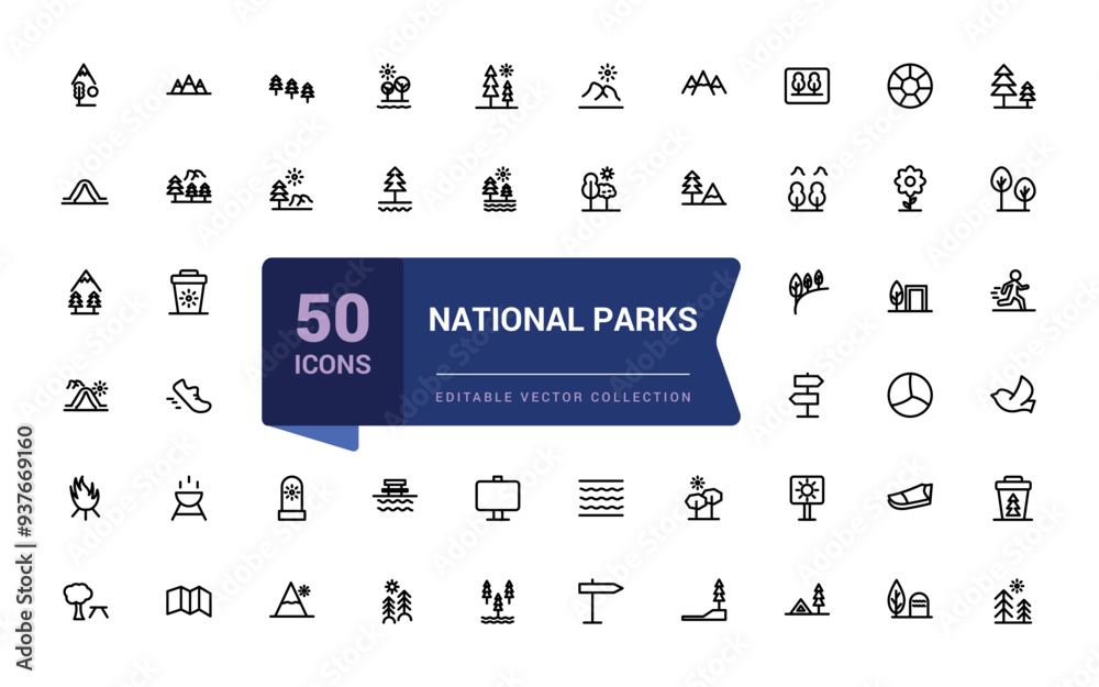 Set of national park icons. Simple line art style icons pack. Pixel ...