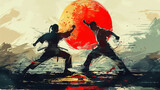 Two Martial Arts Masters Practicing Karate: Two martial arts masters practicing karate