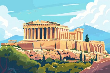 Sticker - Artistic illustration of Athens, Greece - Parthenon