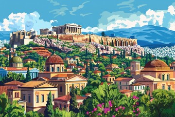 Poster - Artistic illustration of Athens, Greece - Parthenon