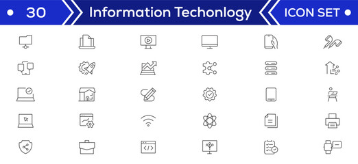 Information Technology Minimal line icons Bundle. Programming, Network, Website, Process, Internet, Data, Technology icon for apps and website