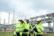 © Supavadee - Chemical professional experts join hands with petrochemical plant engineers to work together as a team checking, maintenance, inspecting and examining to control the quality safety of oil, gas, refine