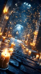 Poster - Candlelit Cathedral Hallway.