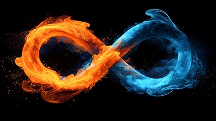 a close up of a blue and orange fire symbol on a black background