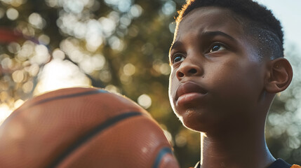 Wall Mural - Young Basketball Player Shooting: Young basketball player taking a shot, focusing on his form 