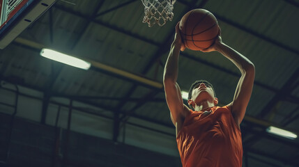 Wall Mural - Young Basketball Player Shooting: Young basketball player taking a shot, focusing on his form 