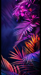 Aufkleber - Lush leaves in shades of purple, pink, and orange create a captivating visual experience, enhanced by dramatic lighting that evokes a sense of tranquility and imagination