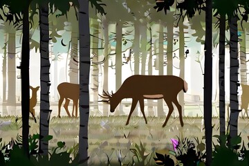 Canvas Print - deer in the forest rocky mountains animation wildlife nature landscape Generative AI