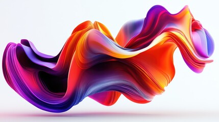 Abstract multicolored 3D shape with flowing, vibrant geometrics, digitally generated on a white background