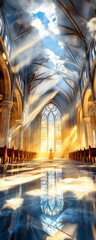 Canvas Print - Sunbeams in a Gothic Cathedral.