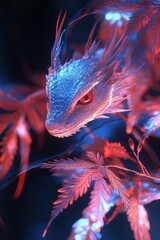 Wall Mural - Futuristic Dragon Amidst Vibrant Foliage