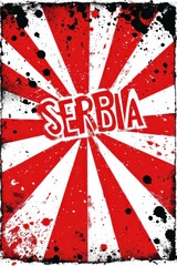 Sticker - Vivid Serbia Graphic with Bold Red and White Rays