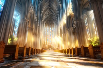 Wall Mural - Sunbeams in a Gothic Cathedral.