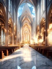 Poster - Cathedral Interior with Light Streaks.