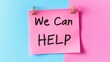 © AiDesign - We can help on sticky note isolated on color background, Business teamwork support collaboration and helping concept