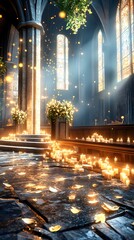 Canvas Print - Candlelight in a Gothic Cathedral.