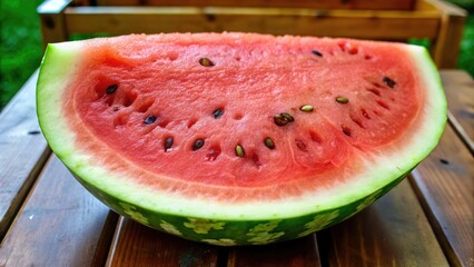 Juicy slice of watermelon on a sunny summer day.