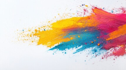 Poster - Bright splashes of paint in various colors blend seamlessly on a pristine white surface, highlighting a burst of creative energy