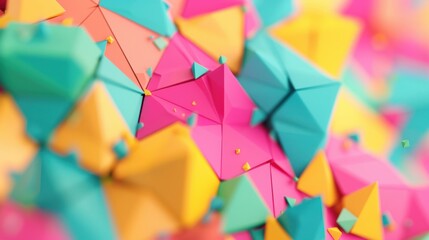 Poster - Colorful triangles and polygons tessellate, forming an energetic and vibrant pattern that captivates with bold hues and dynamic shapes