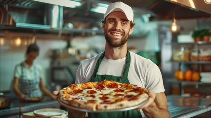 Wall Mural - The chef with delicious pizza