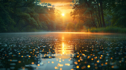 a sunset over a lake night view