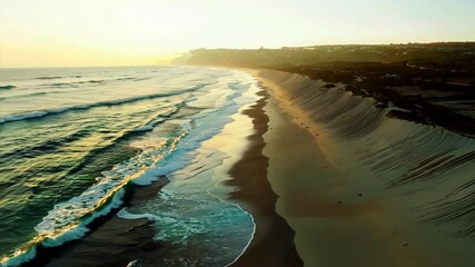 Wall Mural - golden hour coastline: dramatic shadows stretch across the undulating dunes as the sun dips low, cas