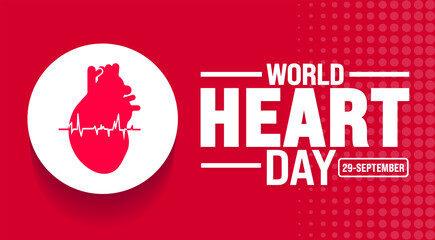 Wall Mural - World Heart day background or banner design template. Holiday concept. Template for background, banner, card, poster, placard, design template with unique shapes with standard color.