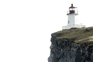Poster - A lighthouse stands tall on the edge of a rocky cliff, overlooking the sea
