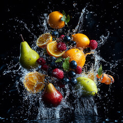 Wall Mural - Tropical Fruits in Water Explosion