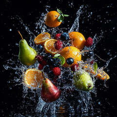 Wall Mural - Dynamic Impact of Fruits in Water