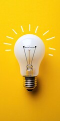 Wall Mural - white light bulb on a yellow background with a simple doodle, conveying the concept of an idea and i