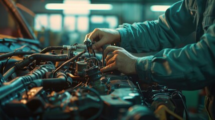 Wall Mural - The mechanic working on engine