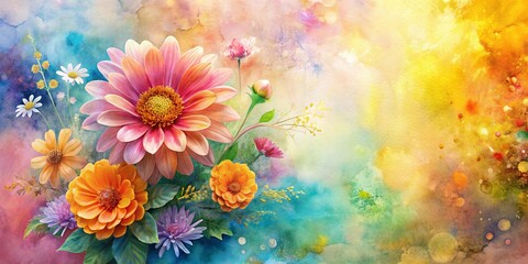 Abstract art with flower collage on a summer watercolor botanical background, abstract art, flower collage, summer