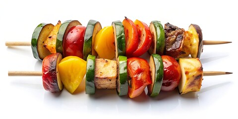 Grilled vegetable skewer isolated on white background, perfect for vegetarian and vegan BBQ dishes, grilled, vegetable, skewer