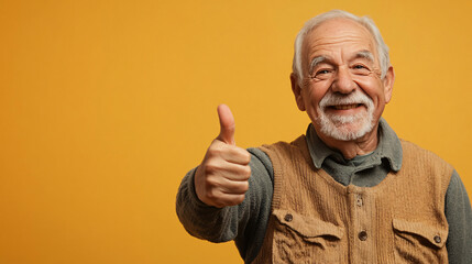 Senior good looking smiling with a thumbs up, retirement promotional concept for senior citizen