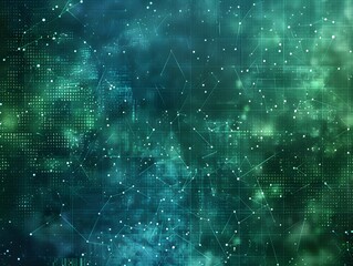 Poster - Abstract digital background featuring a network of connections and glowing dots in shades of blue and green, ideal for technology themes